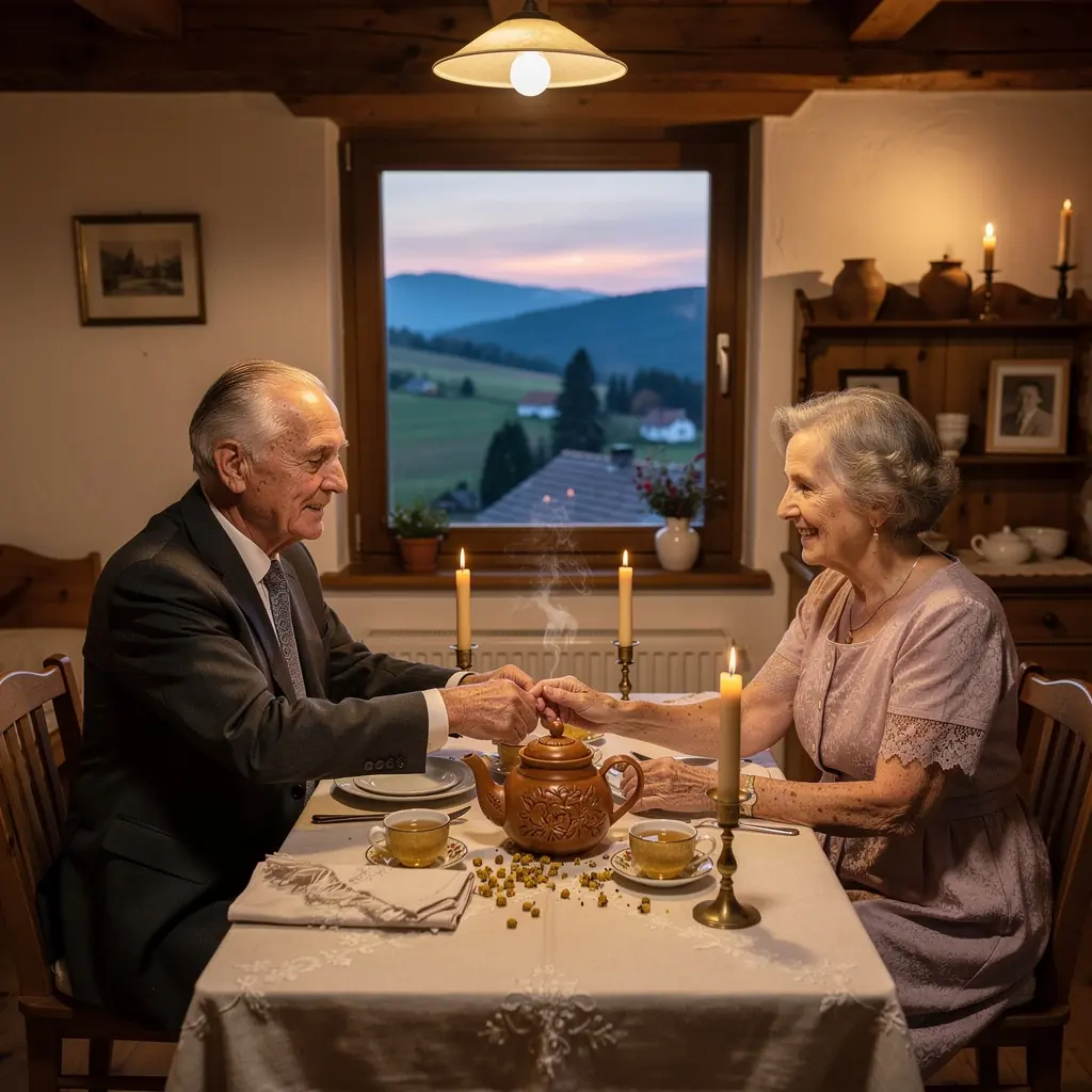 Zelené lístky osmanthu s kvetmi v sklenenej čajovej kanvici