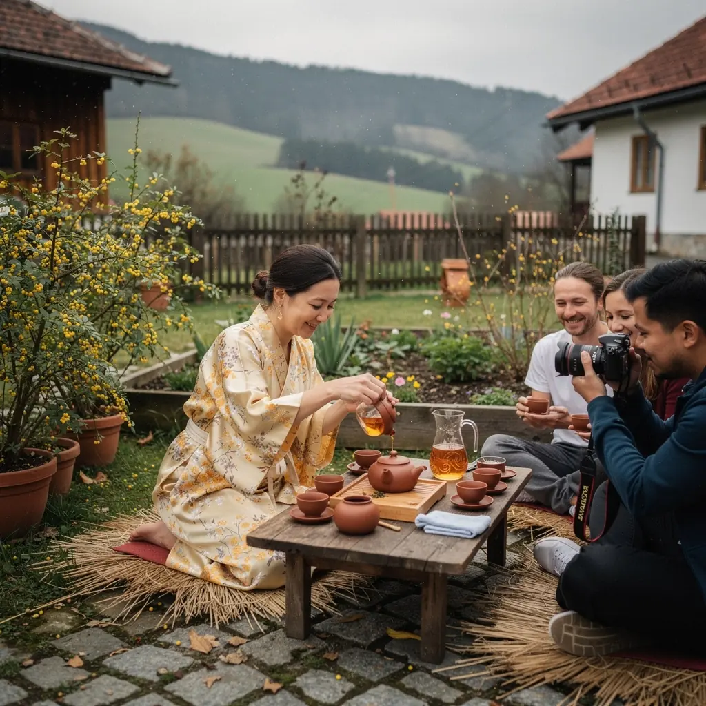 Šálka čaju z osmanthu s kvetmi a plátkami marhúľ na bielom pozadí.