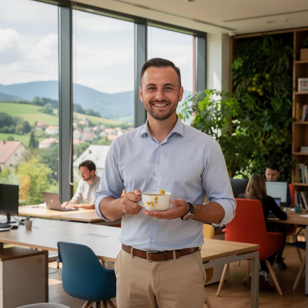 Zelené lístky čaju s kvietkami osmanthus na pozadí prírodného prostredia.